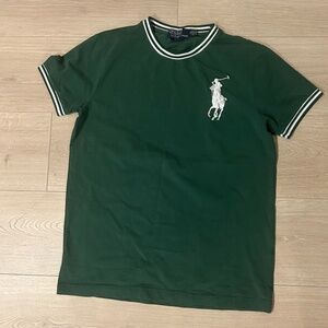 Medium Boys T-Shirt - Polo Ralph Lauren Green-White Short Sleeve